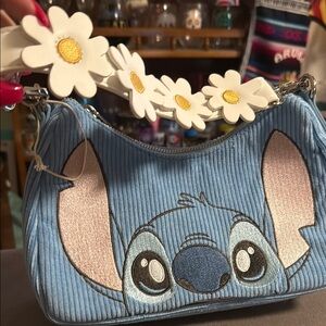 Loungefly Blue Stitch Shoulder Bag with Floral Strap